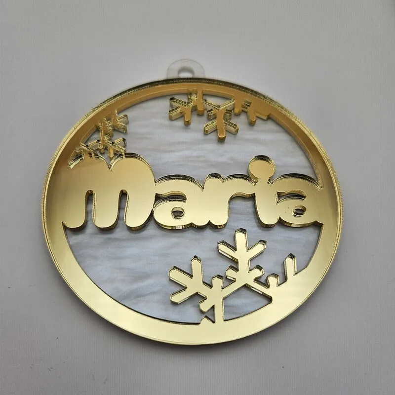 Elegant two-layer Christmas ornament with Maria text and decorative snowflakes